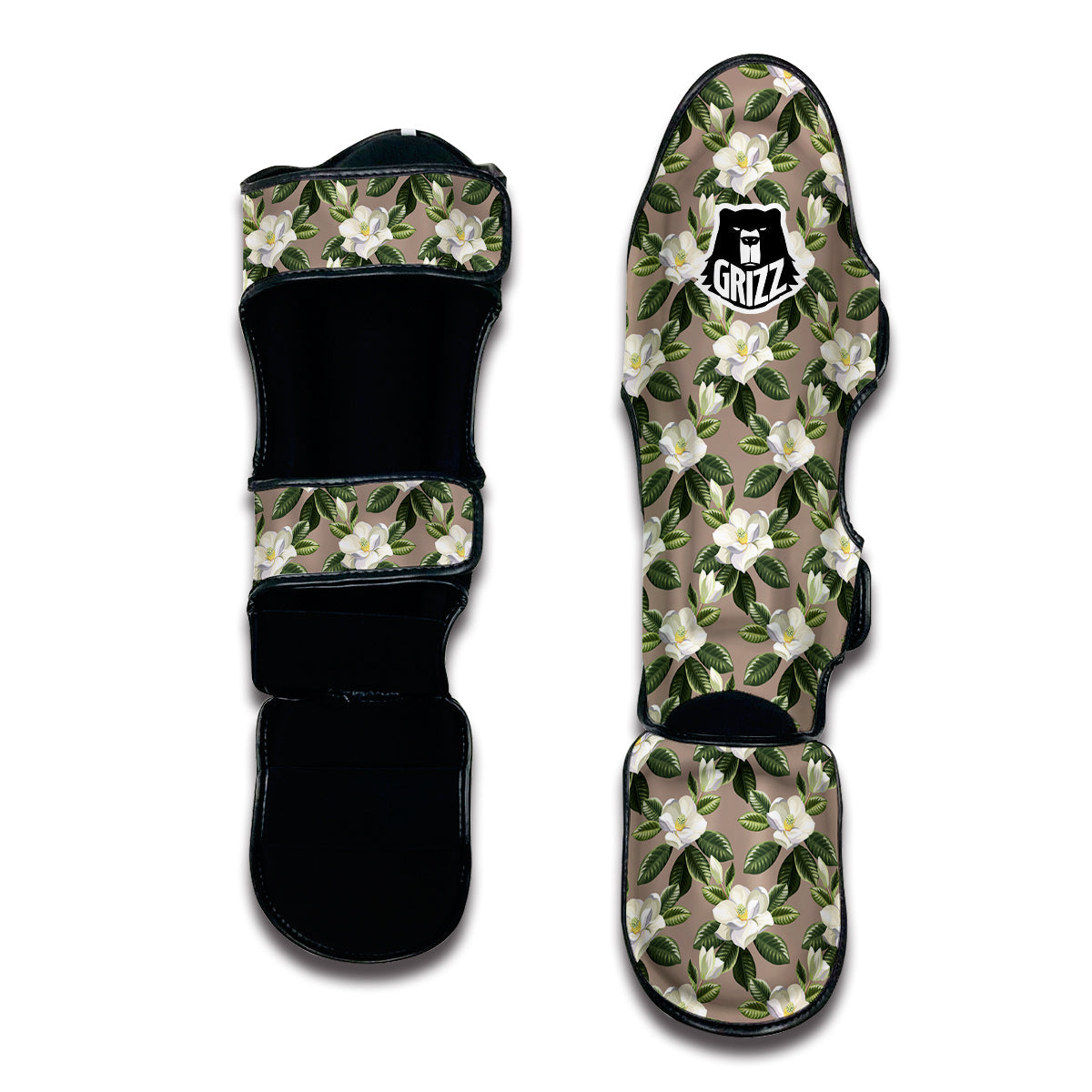 Magnolia Exotic And Brown Print Pattern Muay Thai Shin Guards-grizzshop