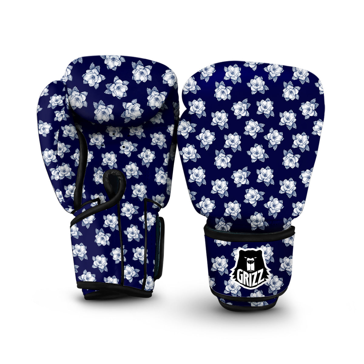 Magnolia Watercolor Blue Print Pattern Boxing Gloves-grizzshop