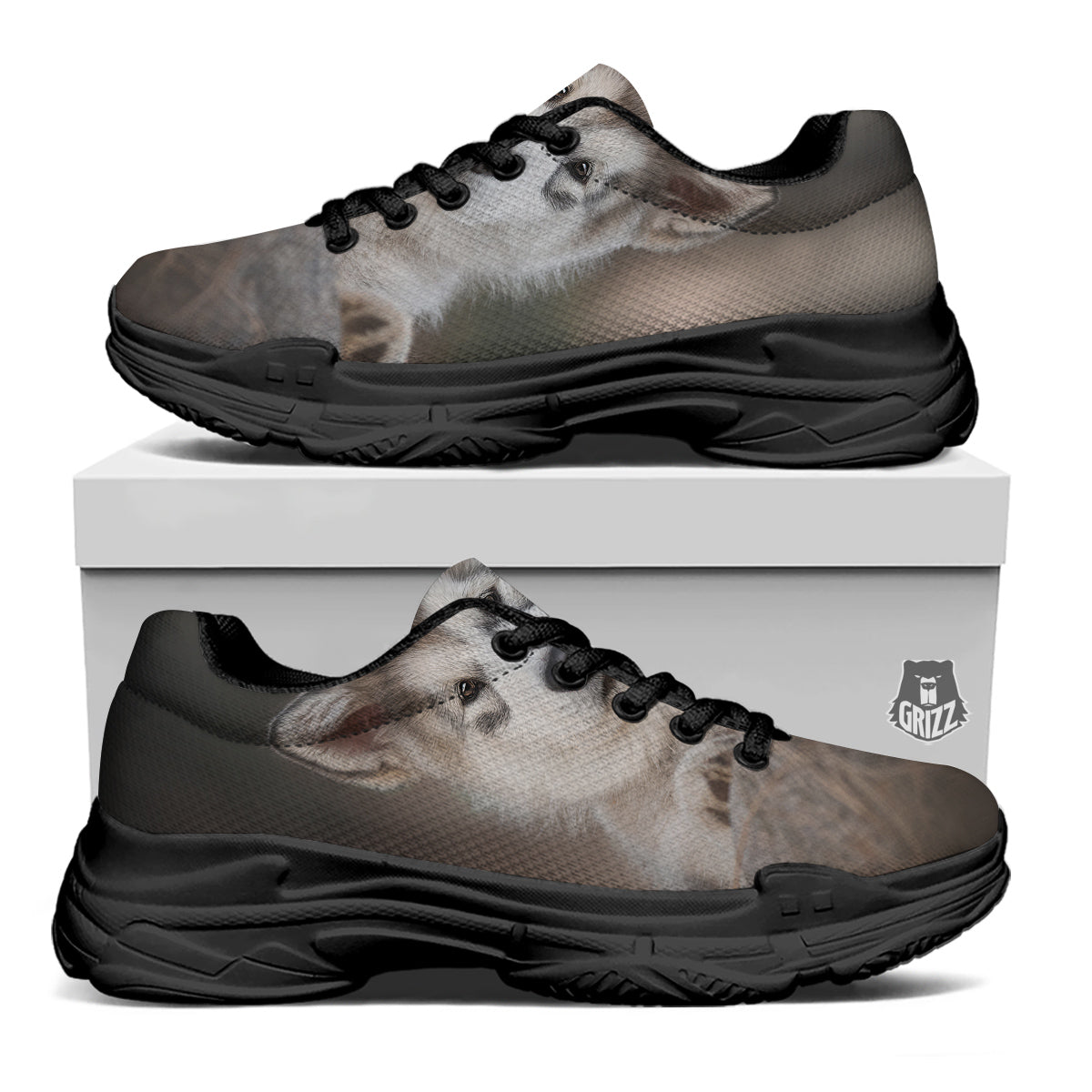 Malamute Alaskan Cute Print Black Chunky Shoes-grizzshop