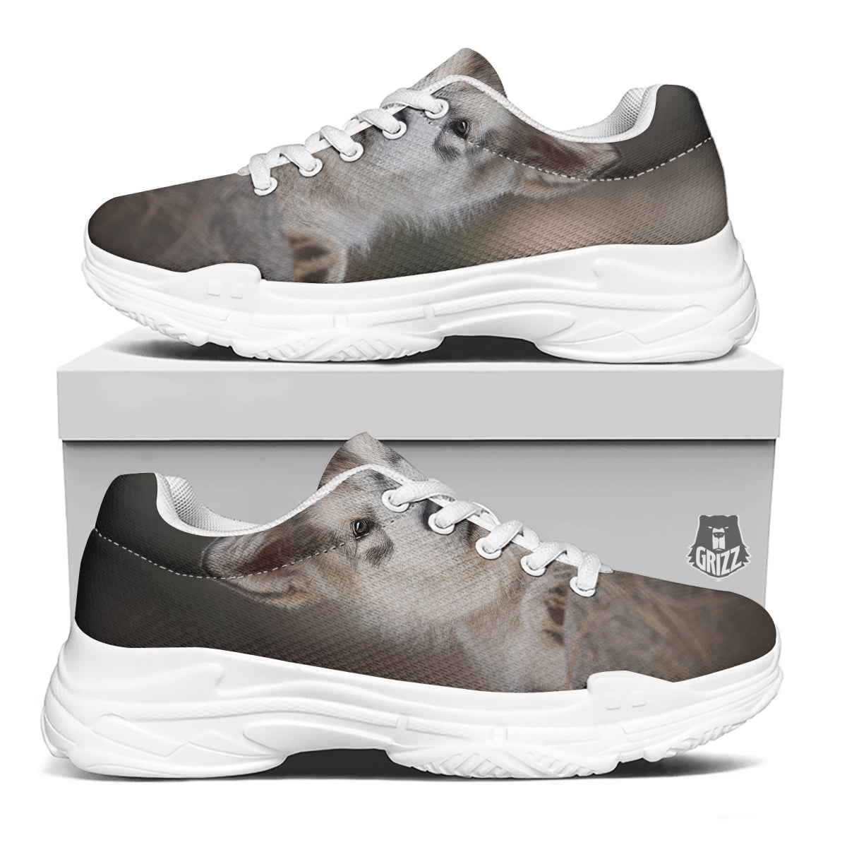 Malamute Alaskan Cute Print White Chunky Shoes-grizzshop