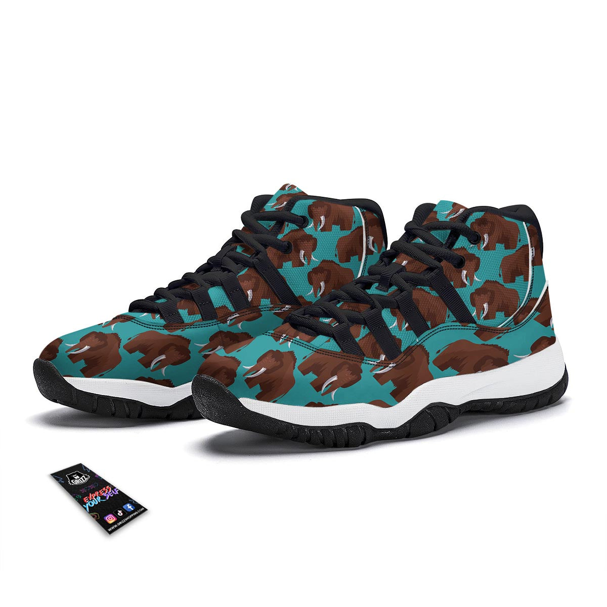 Mammoth Blue Pattern Print Black Bball Shoes-grizzshop