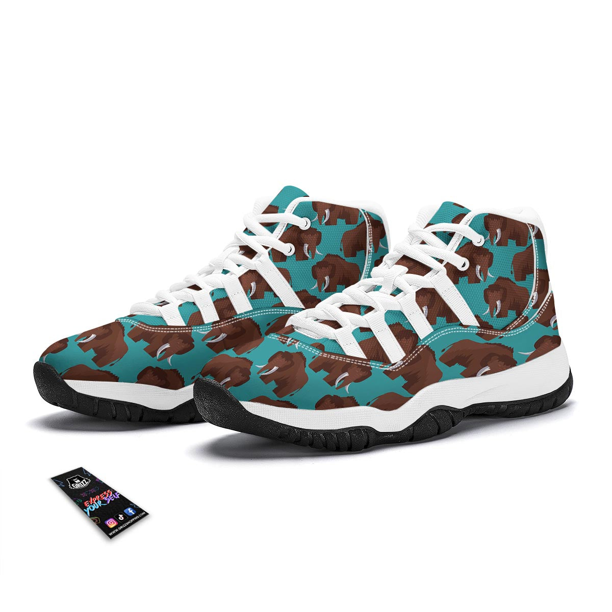 Mammoth Blue Pattern Print White Bball Shoes-grizzshop