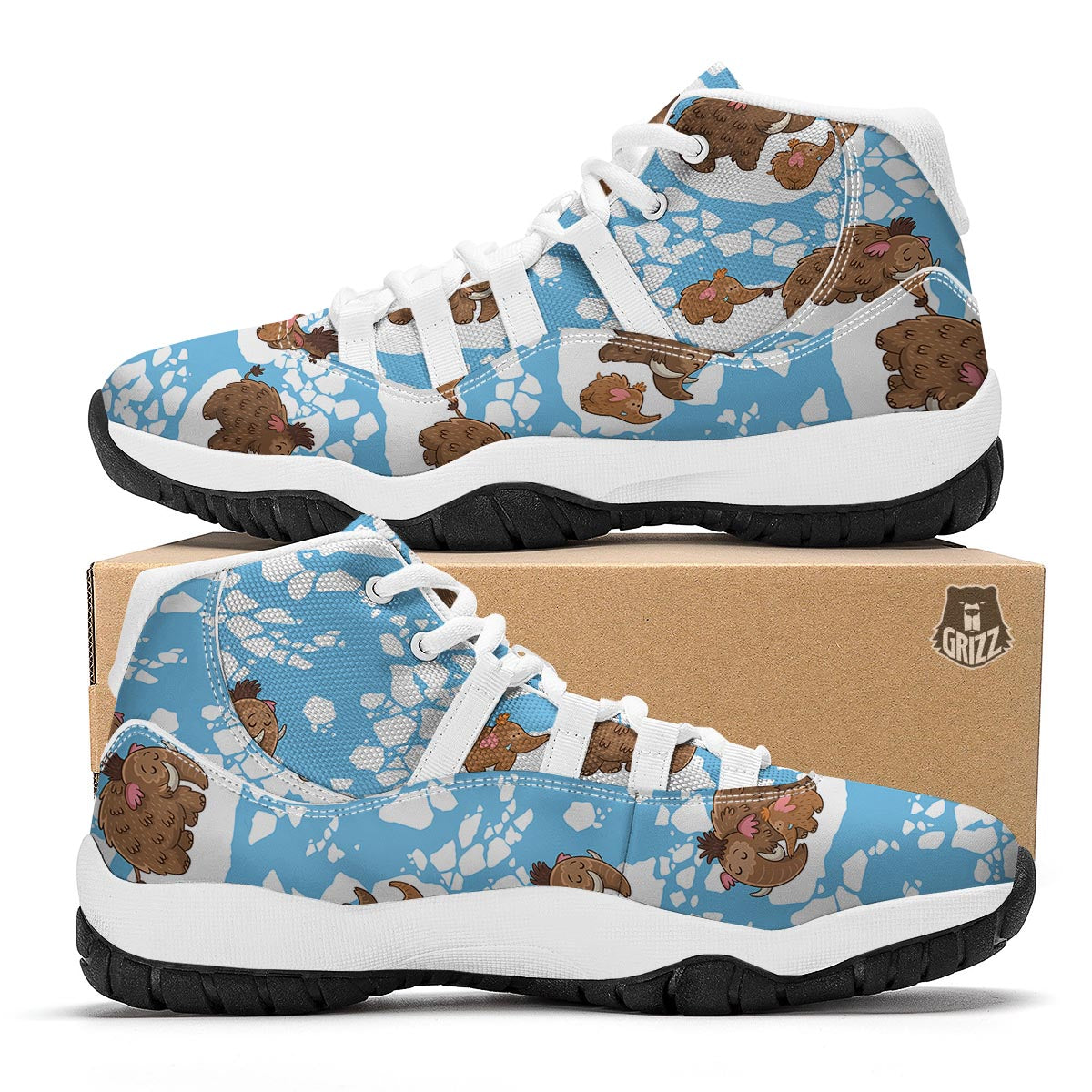 Mammoth Ice Age Pattern Print White Bball Shoes-grizzshop