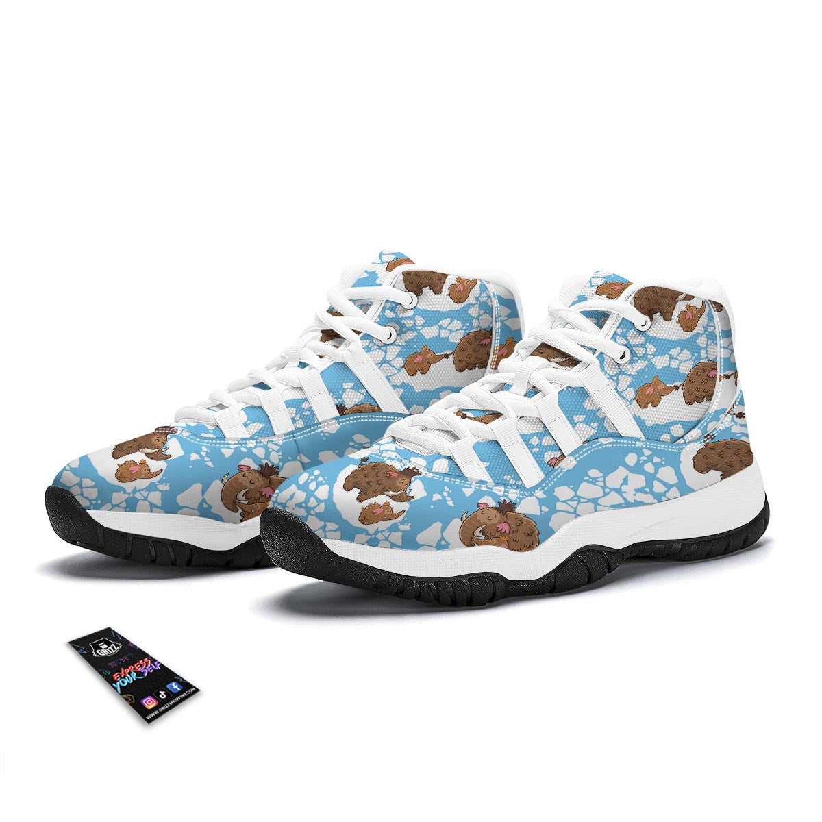 Mammoth Ice Age Pattern Print White Bball Shoes-grizzshop