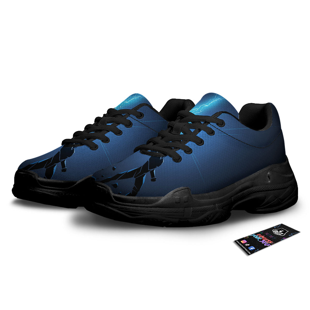 Man And Blue Lightning Print Black Chunky Shoes-grizzshop