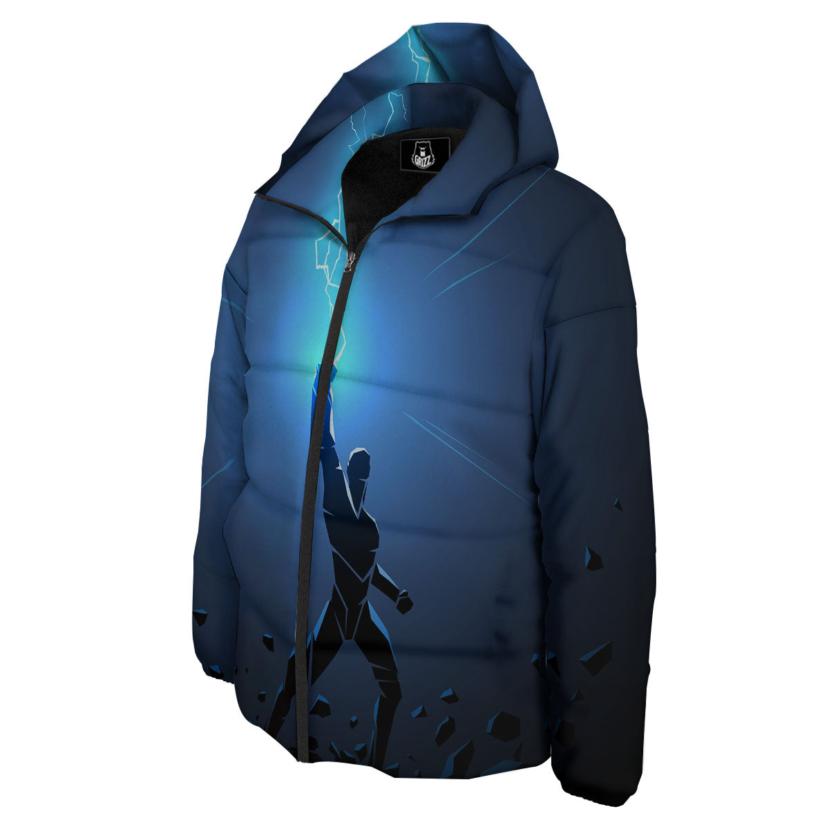 Man And Blue Lightning Print Down Jacket-grizzshop