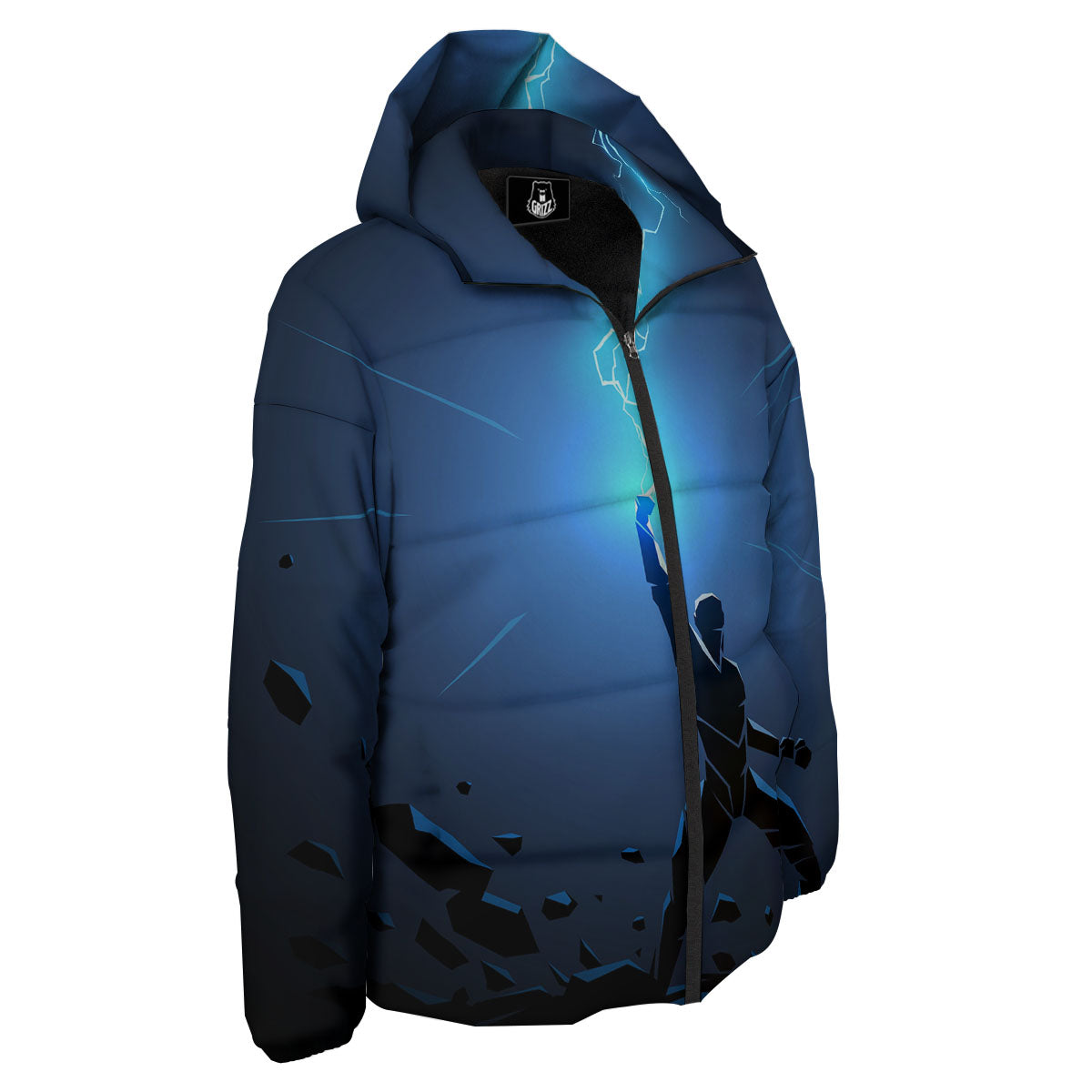 Man And Blue Lightning Print Down Jacket-grizzshop