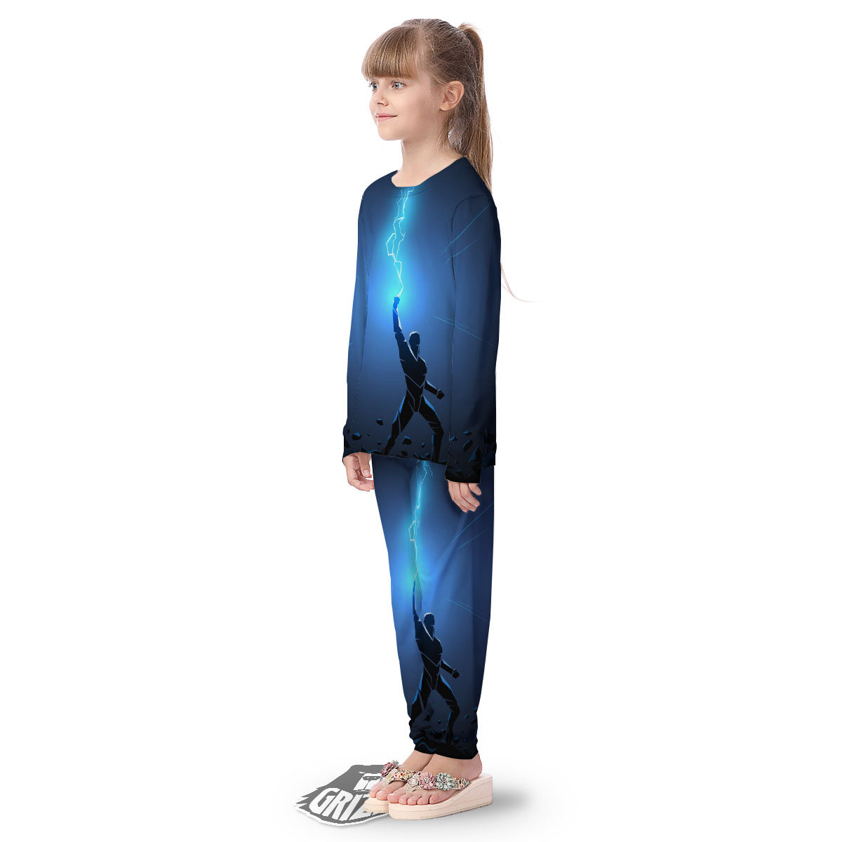 Man And Blue Lightning Print Kid's Pajamas-grizzshop