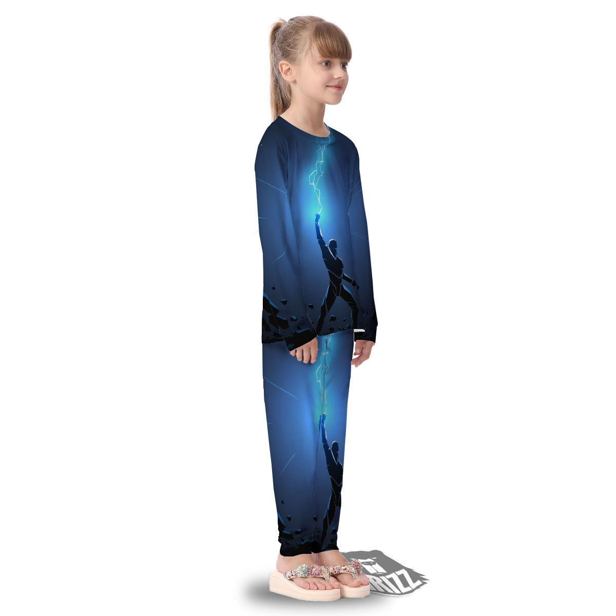 Man And Blue Lightning Print Kid's Pajamas-grizzshop