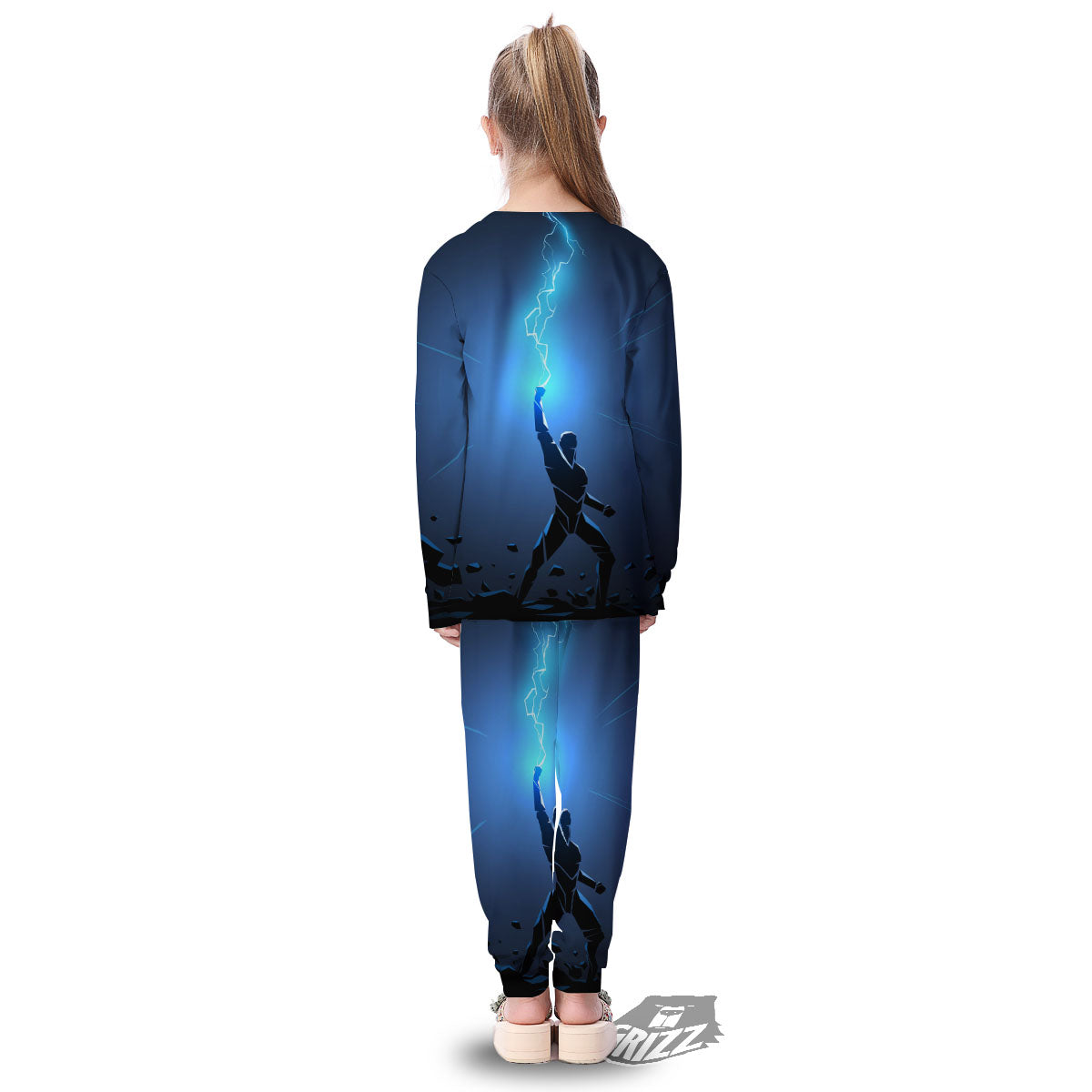 Man And Blue Lightning Print Kid's Pajamas-grizzshop