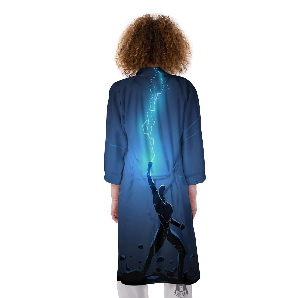Man And Blue Lightning Print Kimono-grizzshop