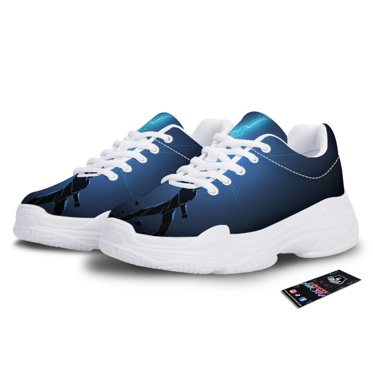 Man And Blue Lightning Print White Chunky Shoes-grizzshop