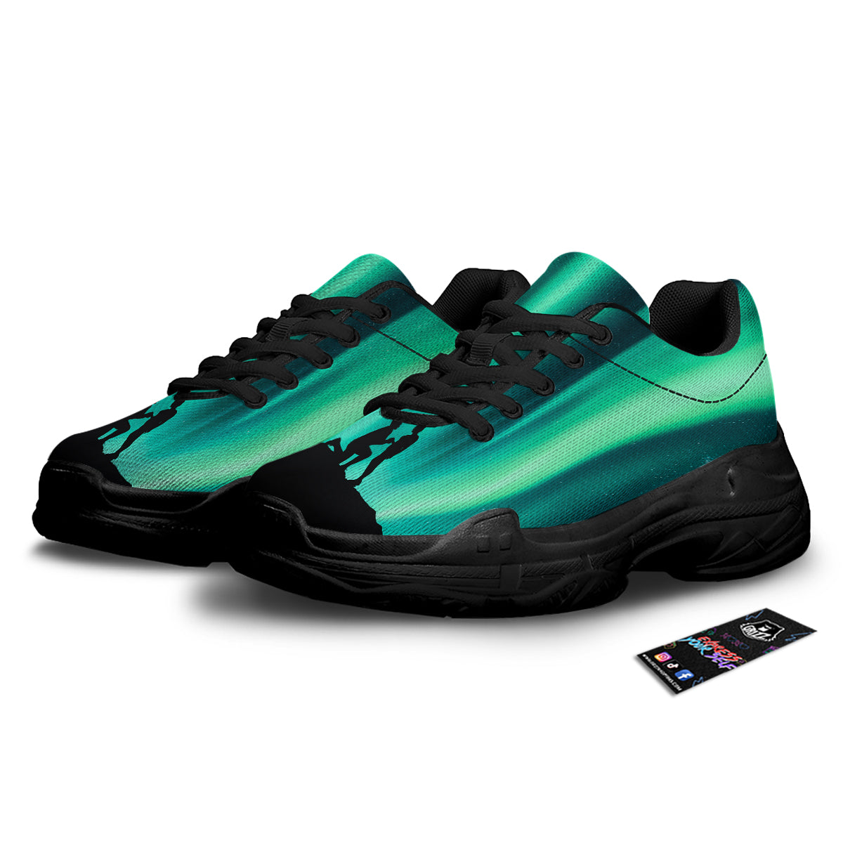 Man Making Marriage With Northern Lights Print Black Chunky Shoes-grizzshop