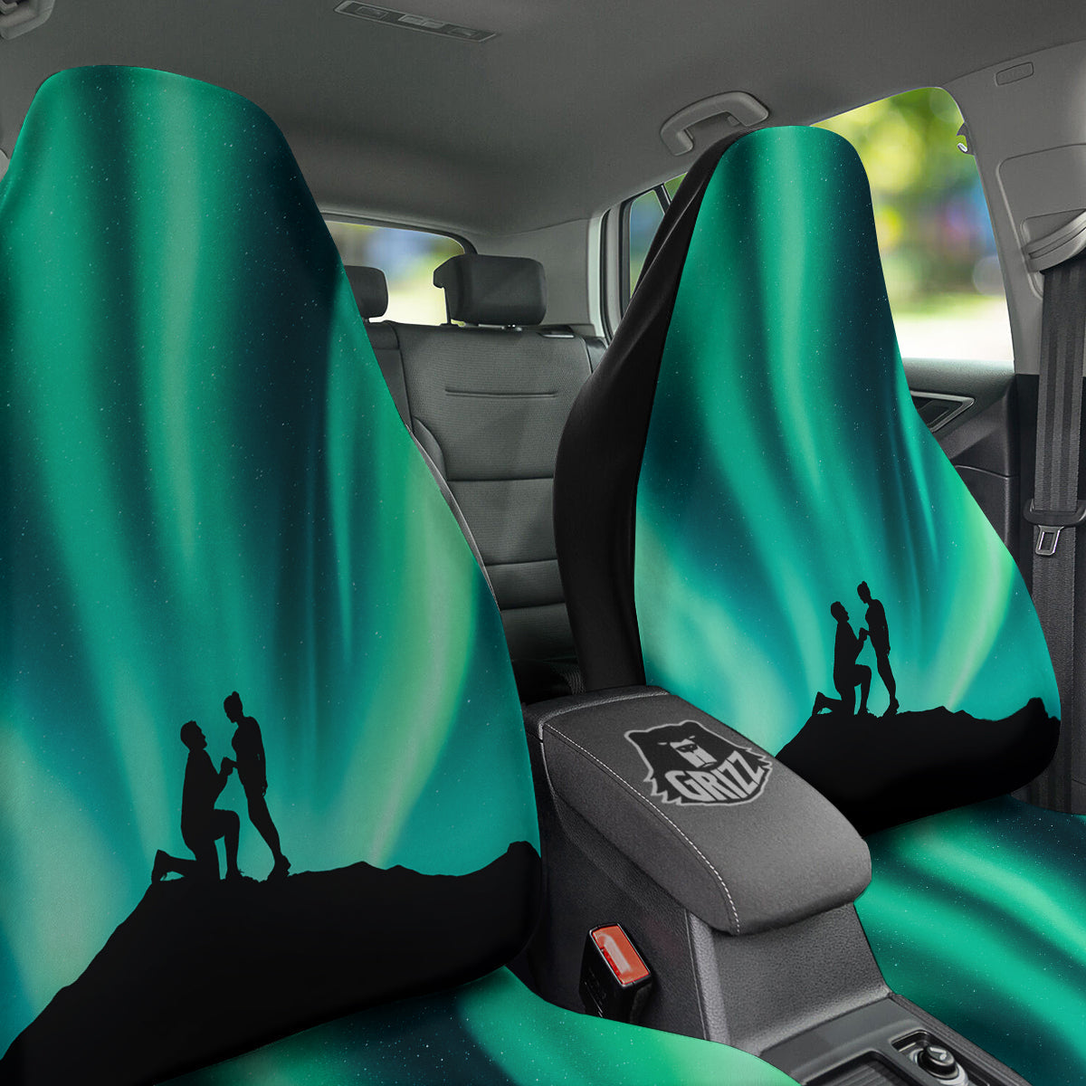 Man Making Marriage With Northern Lights Print Car Seat Covers-grizzshop