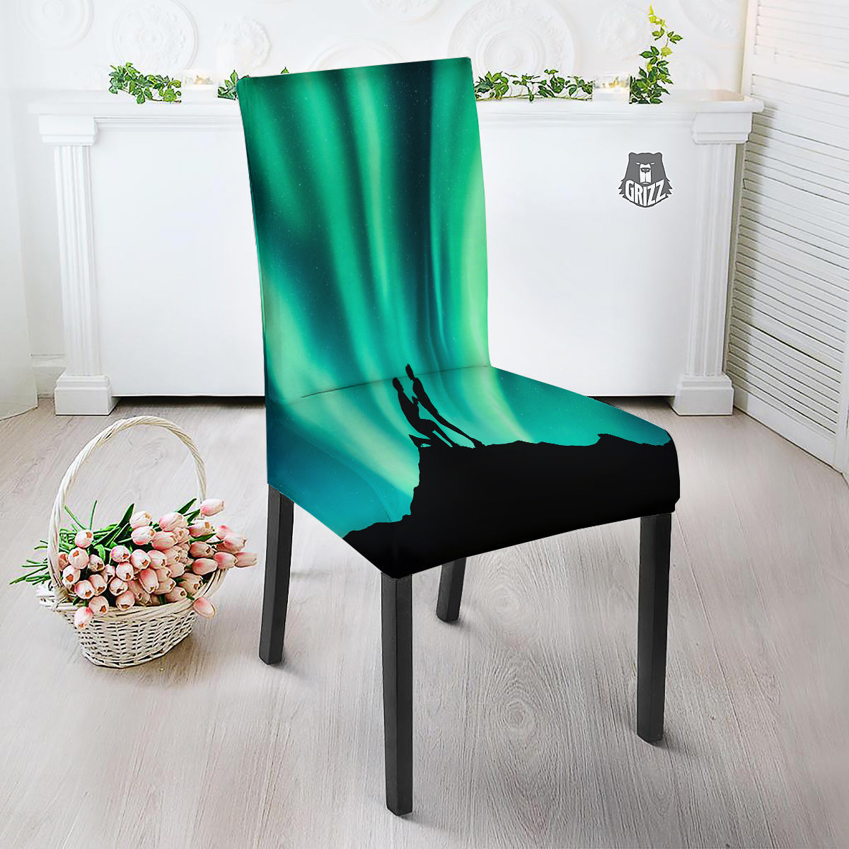 Man Making Marriage With Northern Lights Print Dining Chair Slipcover-grizzshop