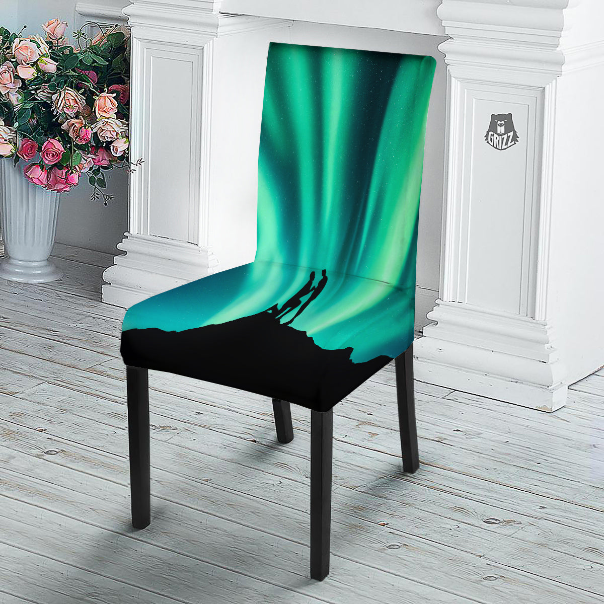 Man Making Marriage With Northern Lights Print Dining Chair Slipcover-grizzshop