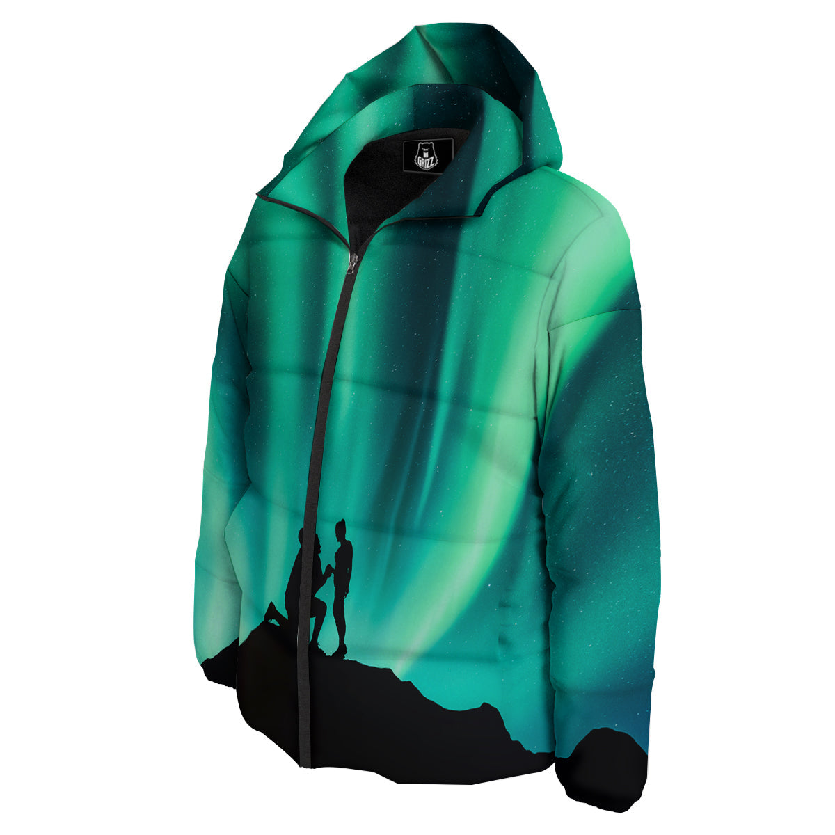 Man Making Marriage With Northern Lights Print Down Jacket-grizzshop
