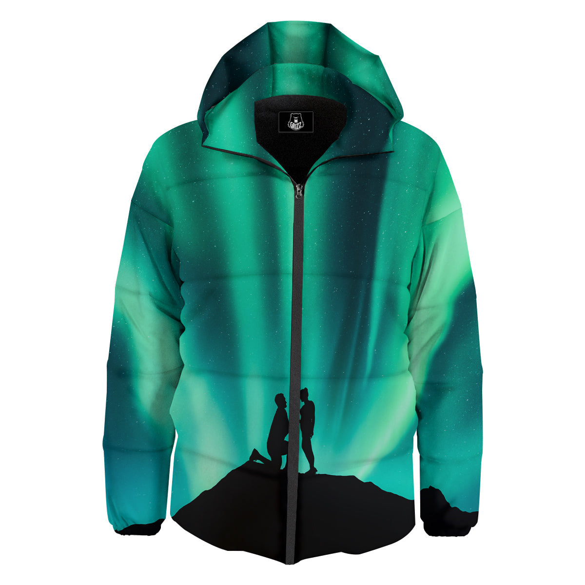 Man Making Marriage With Northern Lights Print Down Jacket-grizzshop