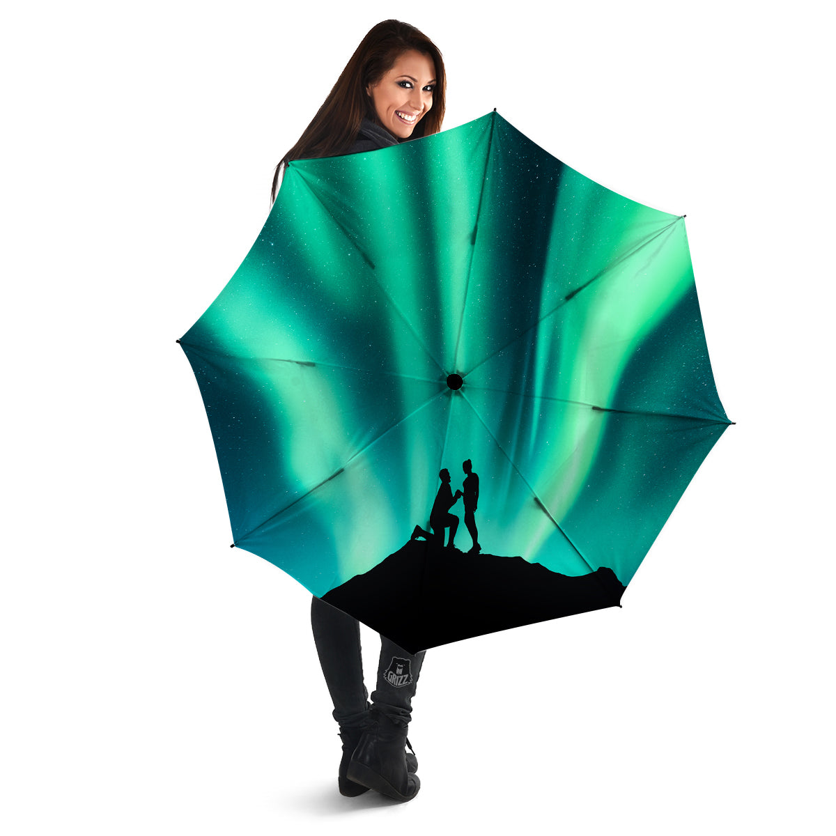 Man Making Marriage With Northern Lights Print Umbrella-grizzshop