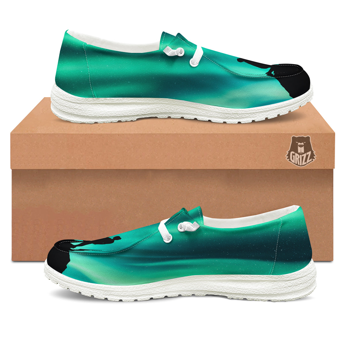 Man Making Marriage With Northern Lights Print White Loafers-grizzshop