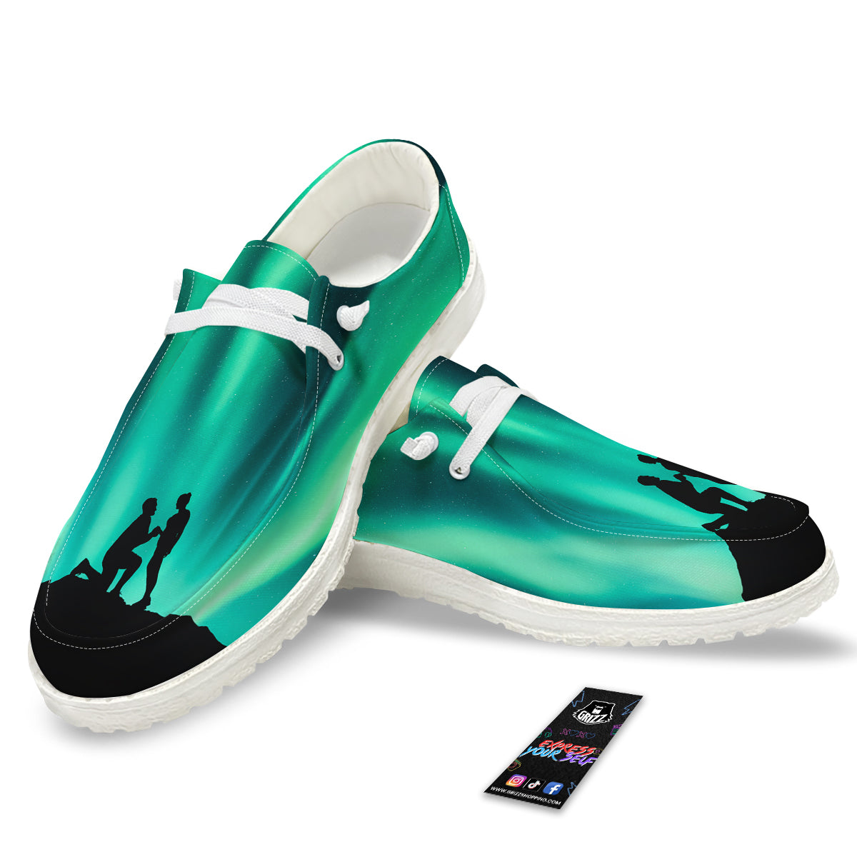 Man Making Marriage With Northern Lights Print White Loafers-grizzshop