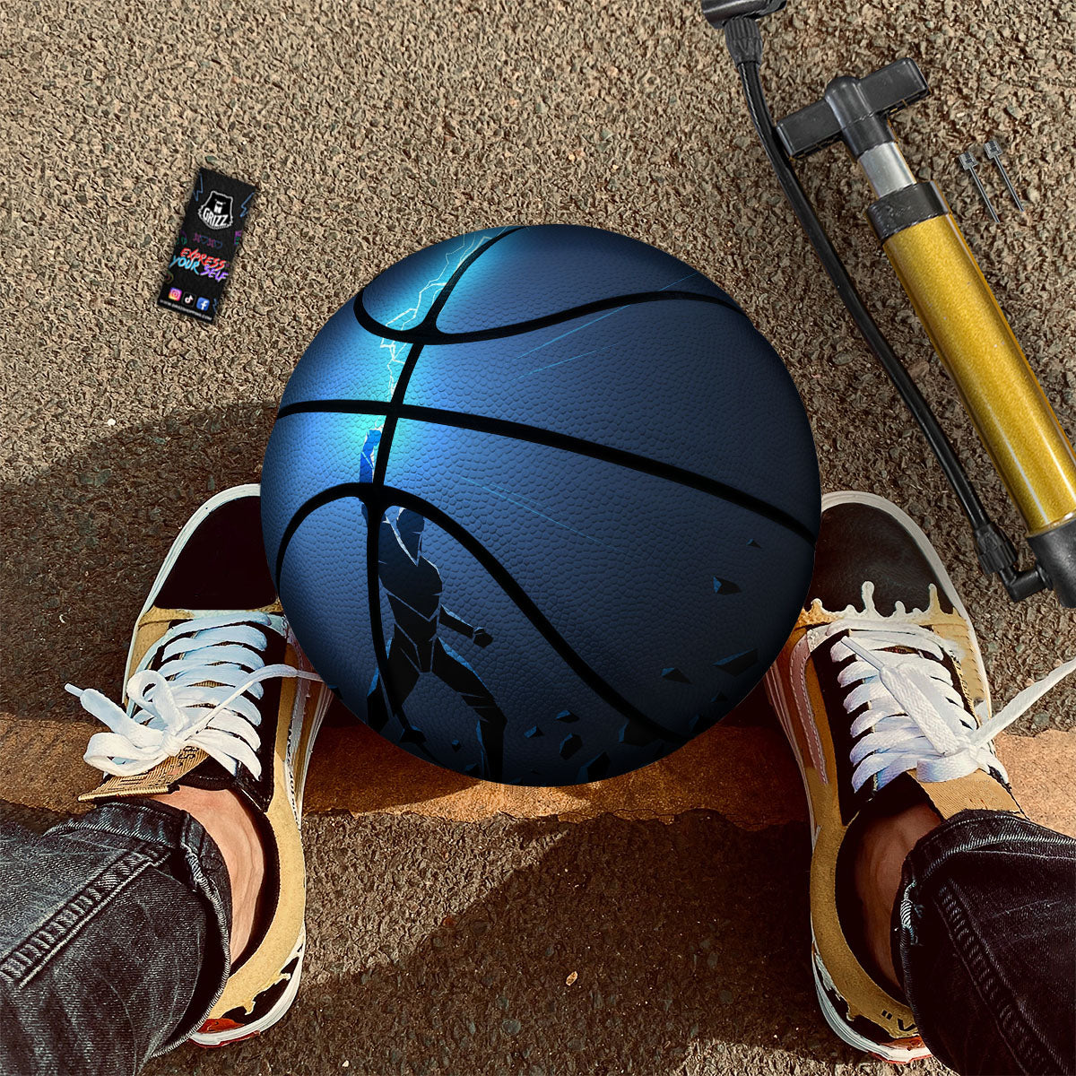 Man And Blue Lightning Print Basketball