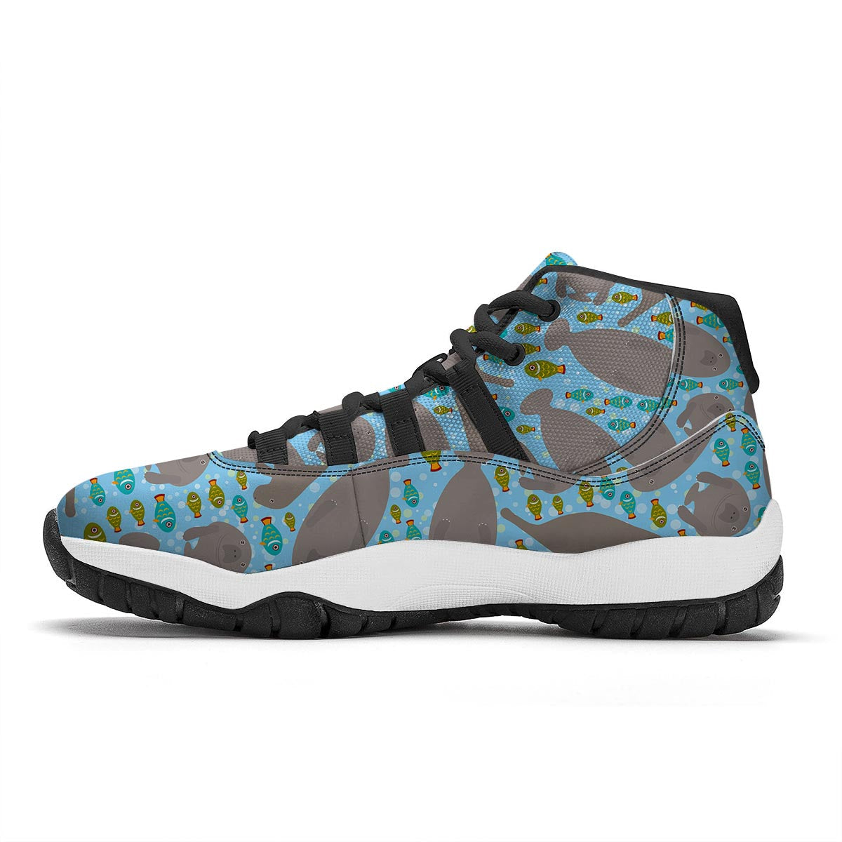 Manatee Pattern Print Black Bball Shoes-grizzshop