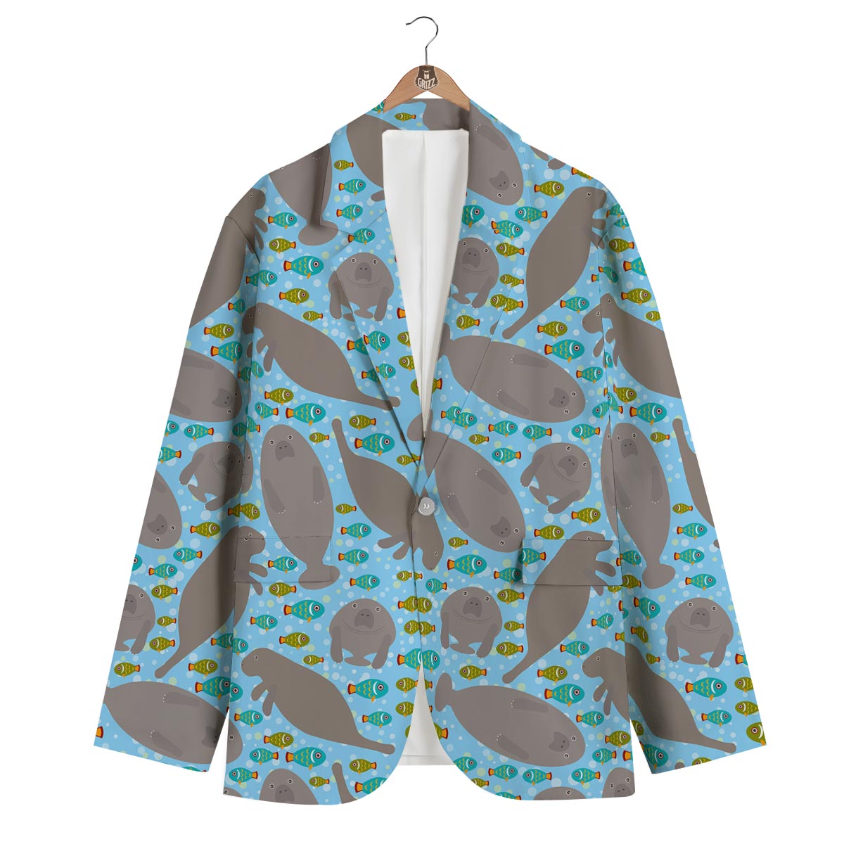 Manatee Pattern Print Men's Blazer-grizzshop