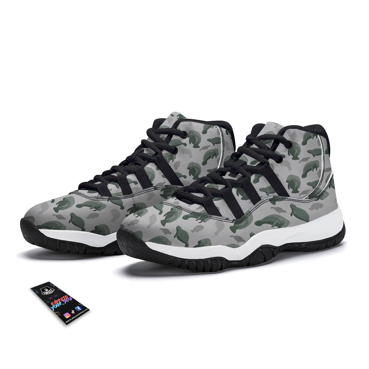 Manatee Print Pattern Black Bball Shoes-grizzshop