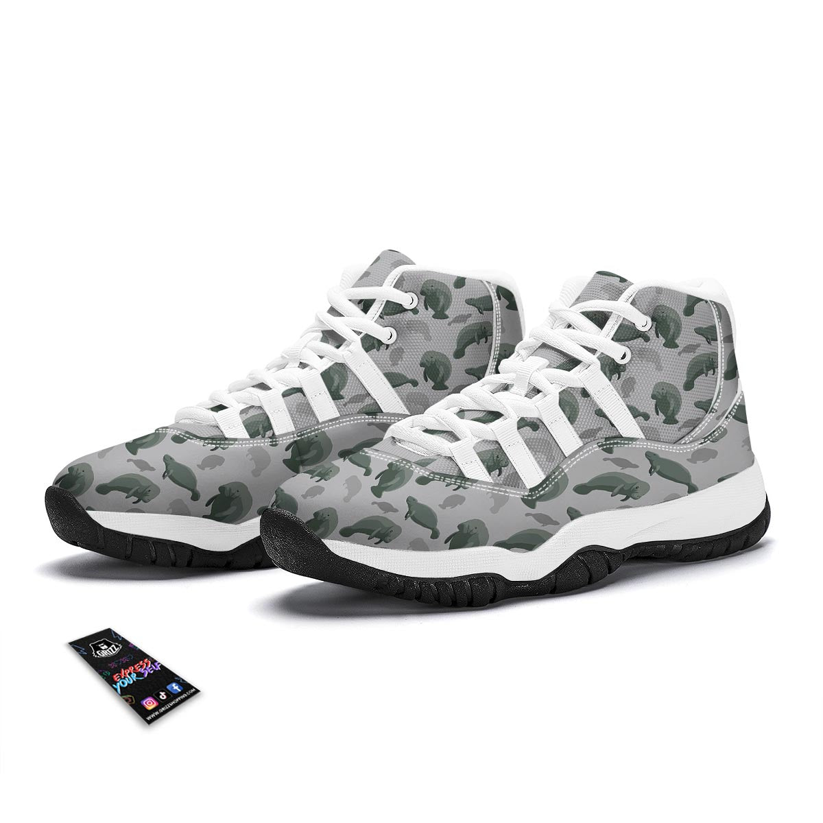 Manatee Print Pattern White Bball Shoes-grizzshop