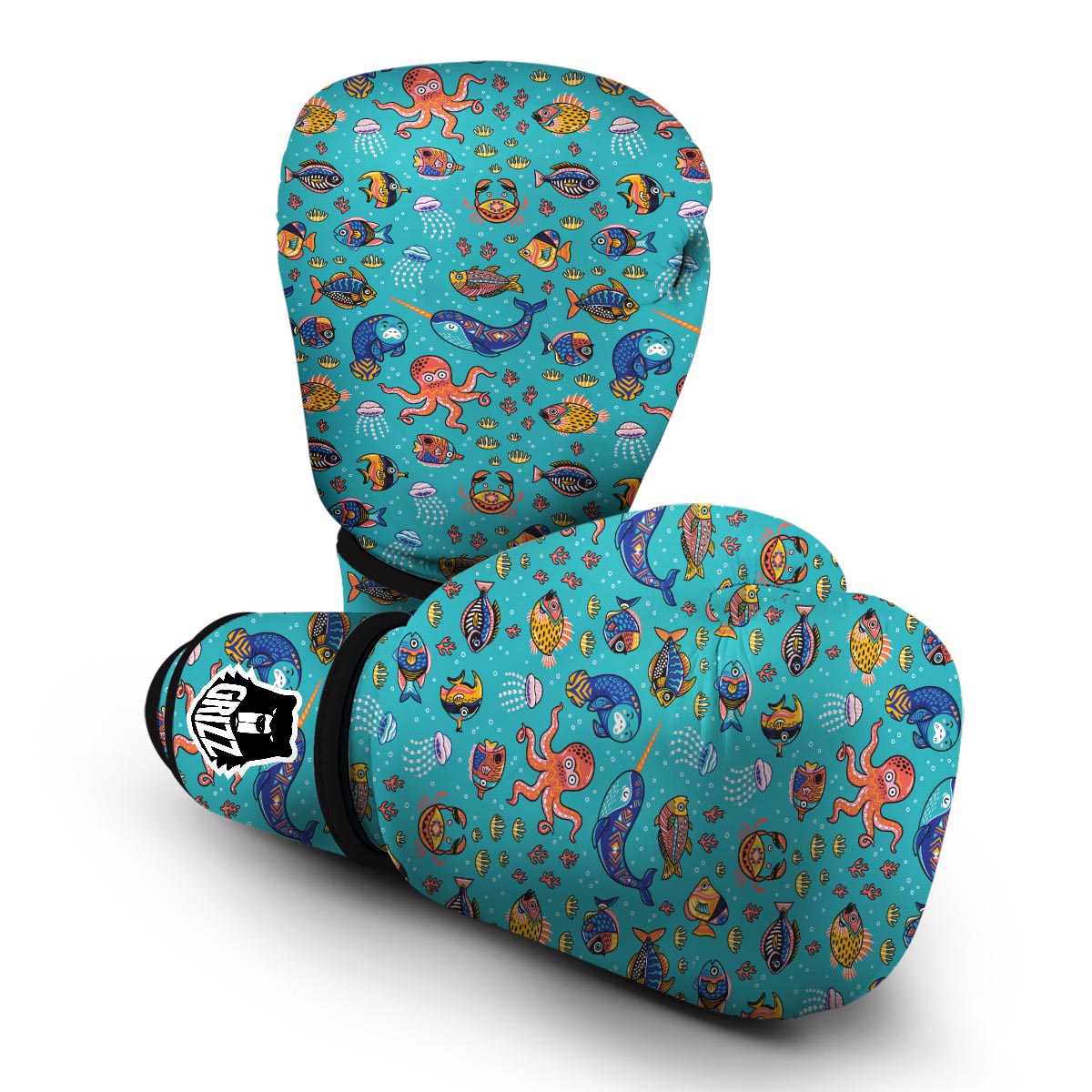 Manatee Whale Fish Octopus Pattern Print Boxing Gloves-grizzshop