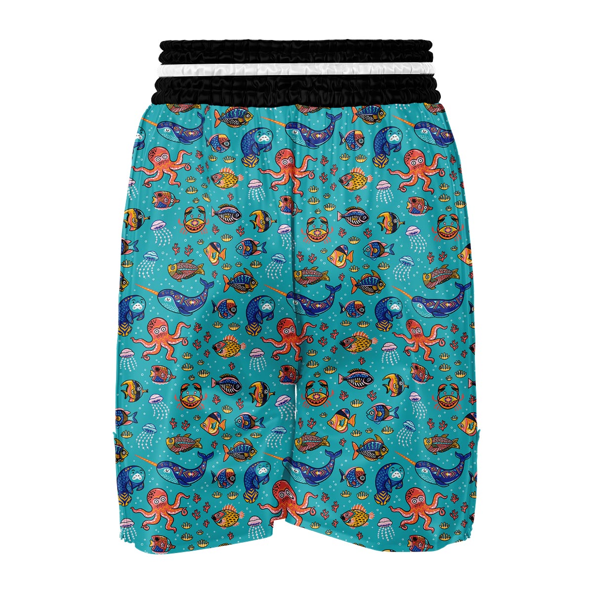 Manatee Whale Fish Octopus Pattern Print Boxing Shorts-grizzshop