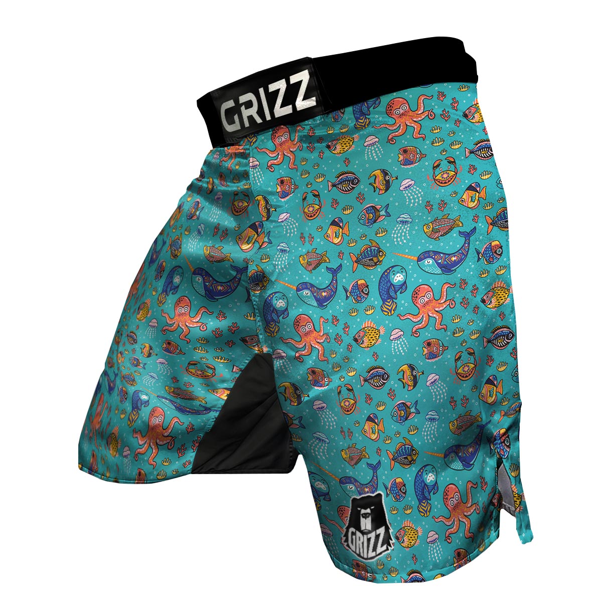 Manatee Whale Fish Octopus Pattern Print MMA Shorts-grizzshop