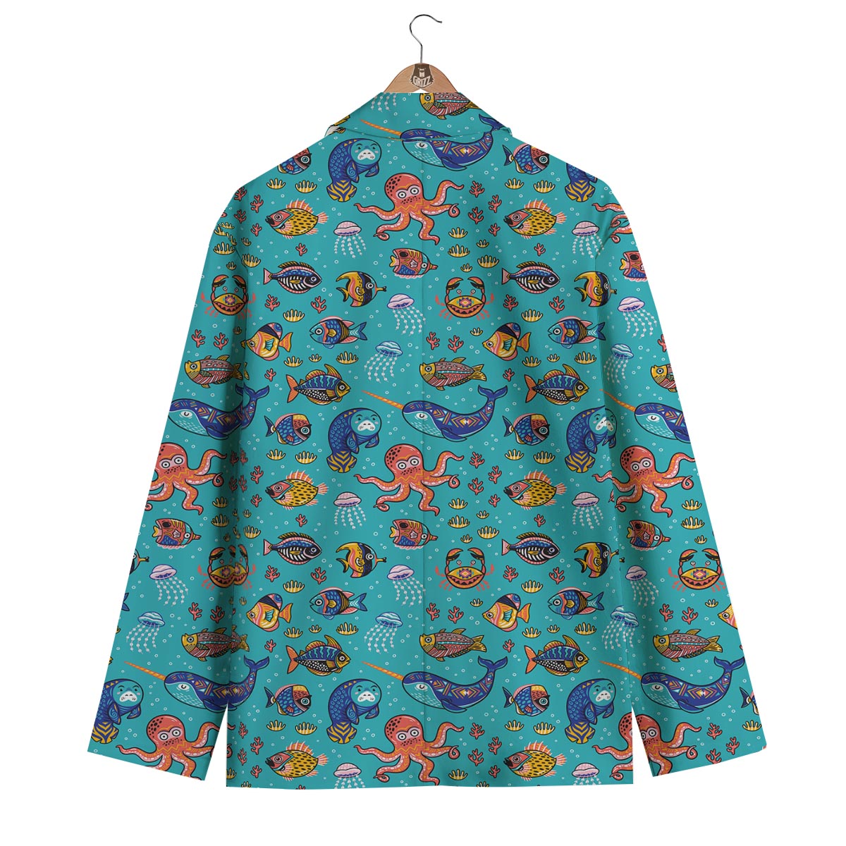 Manatee Whale Fish Octopus Pattern Print Men's Blazer-grizzshop