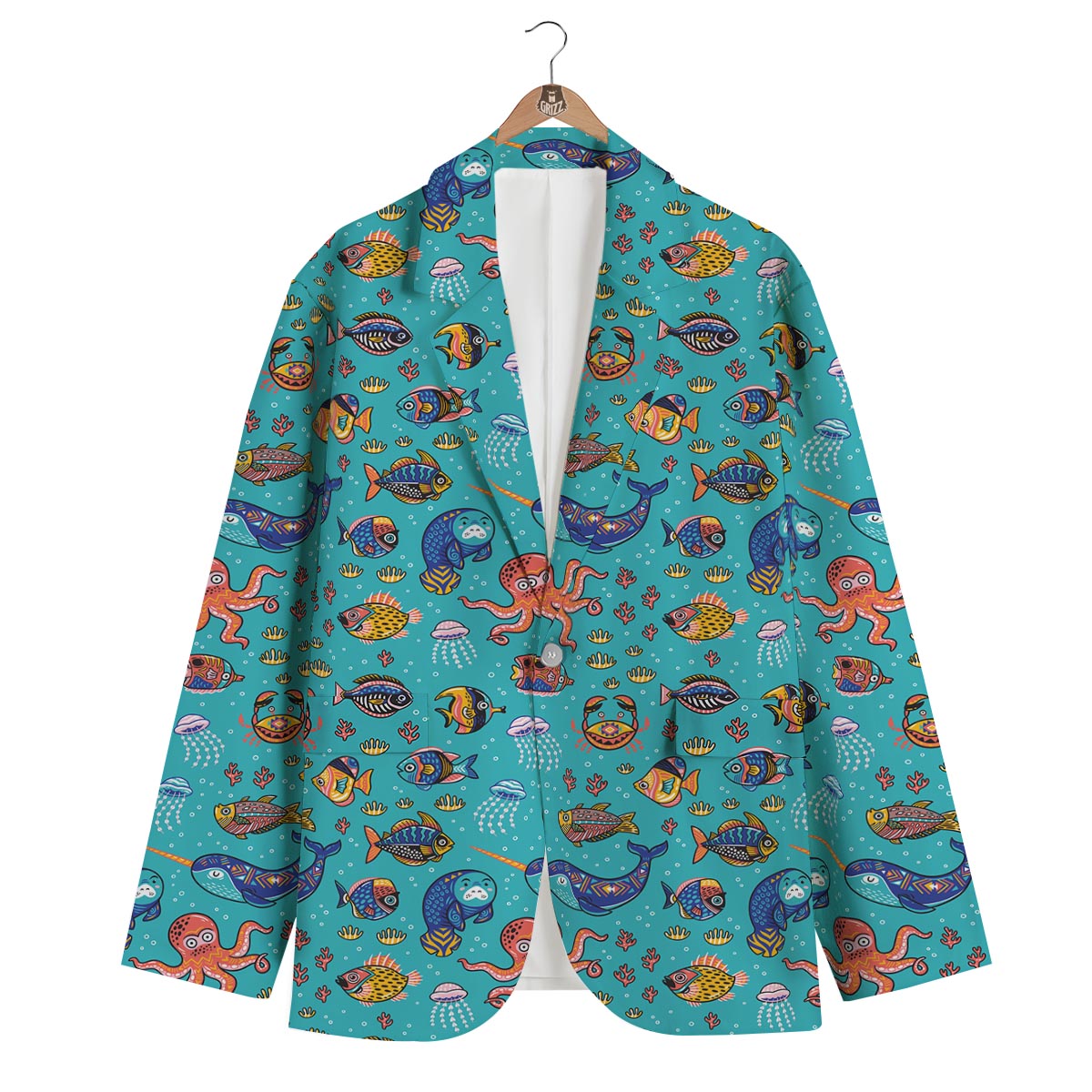 Manatee Whale Fish Octopus Pattern Print Men's Blazer-grizzshop