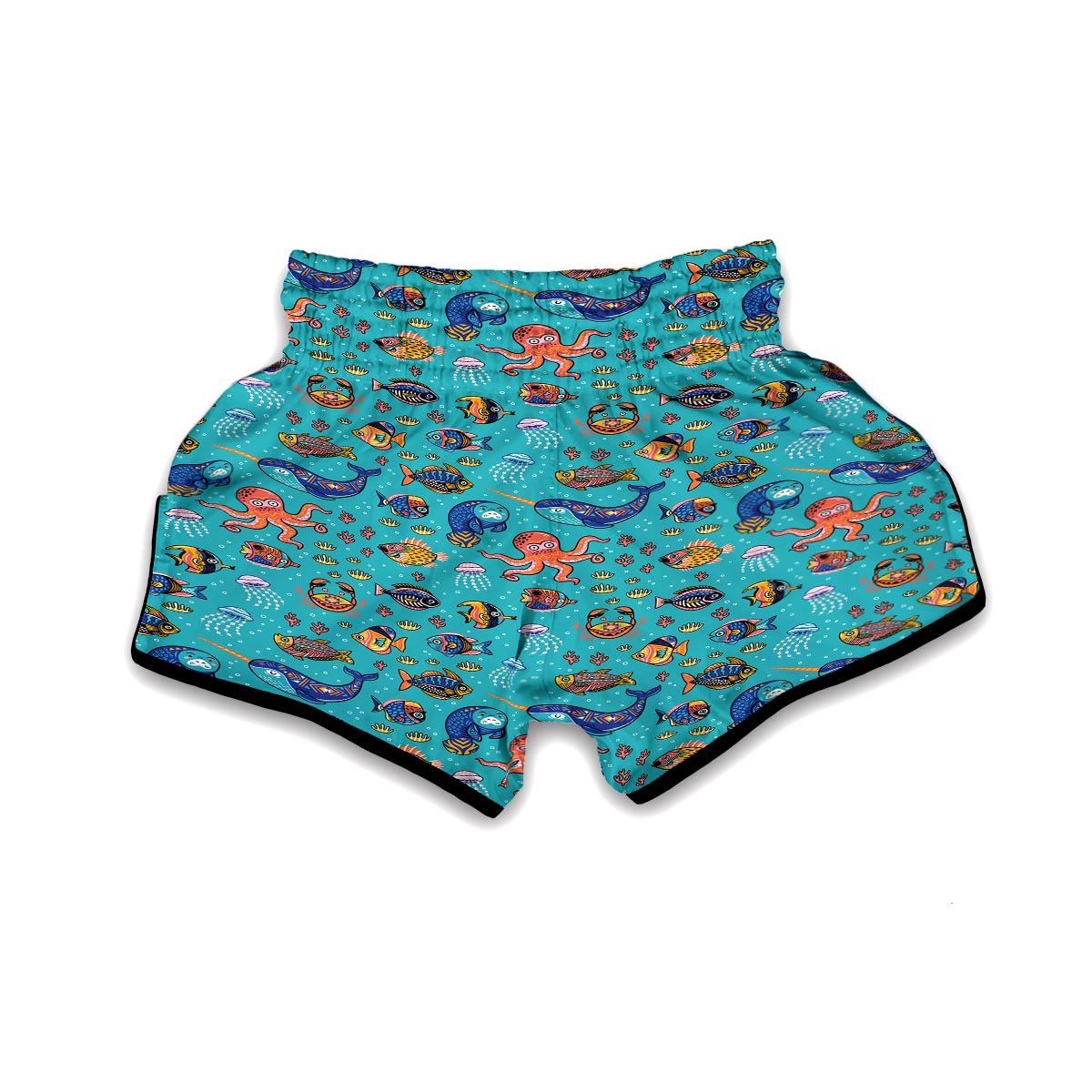 Manatee Whale Fish Octopus Pattern Print Muay Thai Boxing Shorts-grizzshop