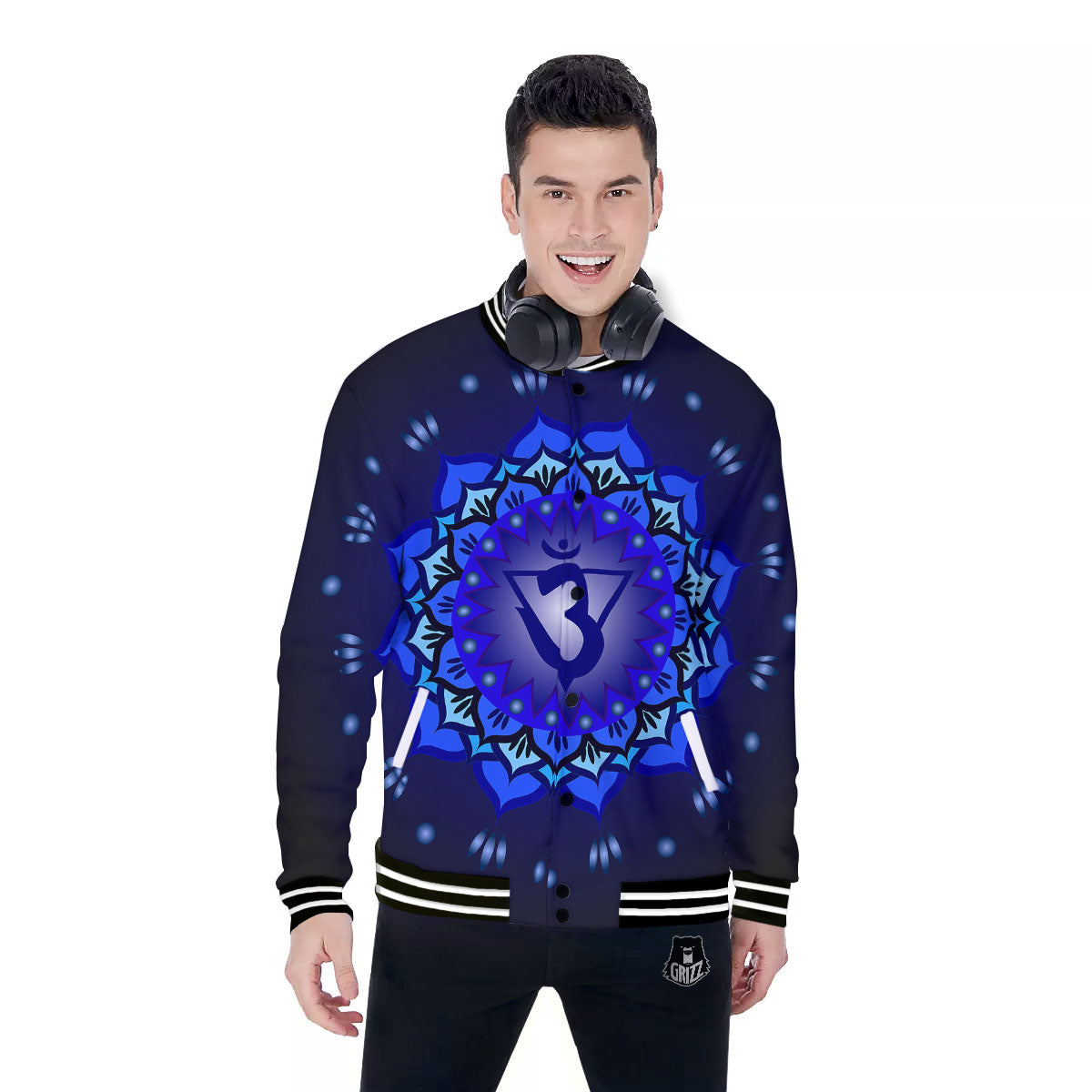 Mandala Ajna Chakra Print Baseball Jacket-grizzshop