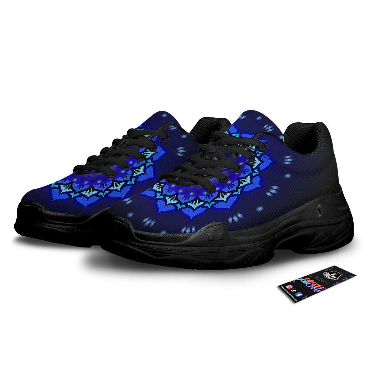 Mandala Ajna Chakra Print Black Chunky Shoes-grizzshop