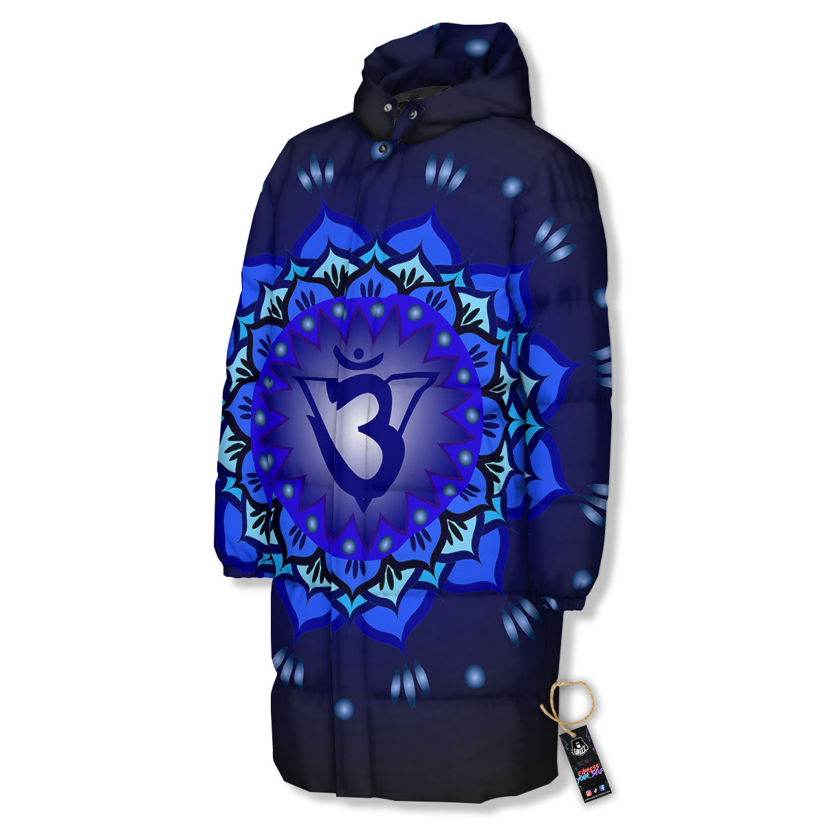 Mandala Ajna Chakra Print Long Down Jacket-grizzshop