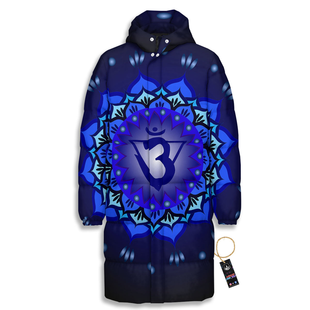 Mandala Ajna Chakra Print Long Down Jacket-grizzshop