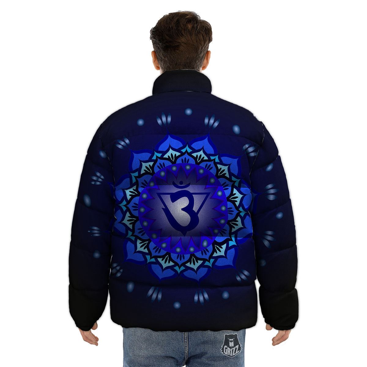 Mandala Ajna Chakra Print Puffer Jacket-grizzshop