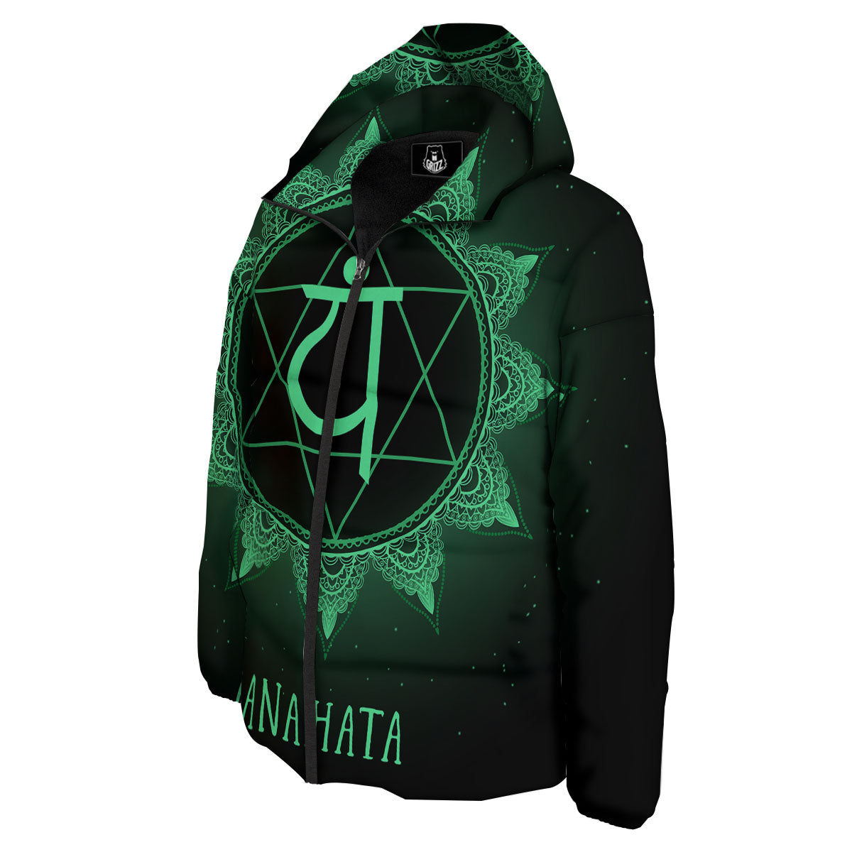 Mandala Anahata Chakra Print Down Jacket-grizzshop