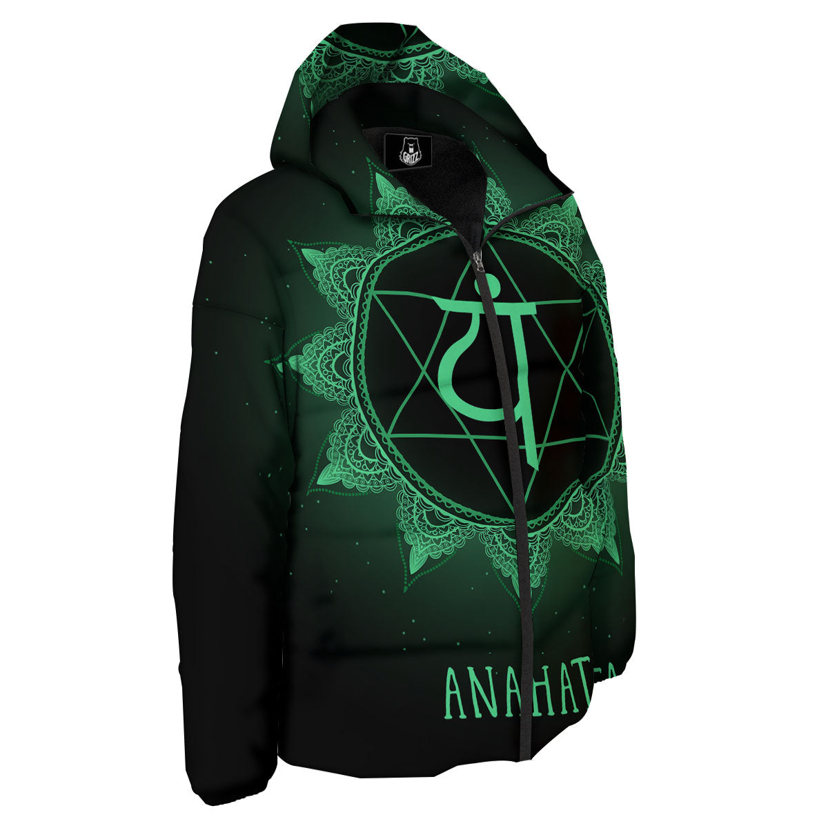 Mandala Anahata Chakra Print Down Jacket-grizzshop