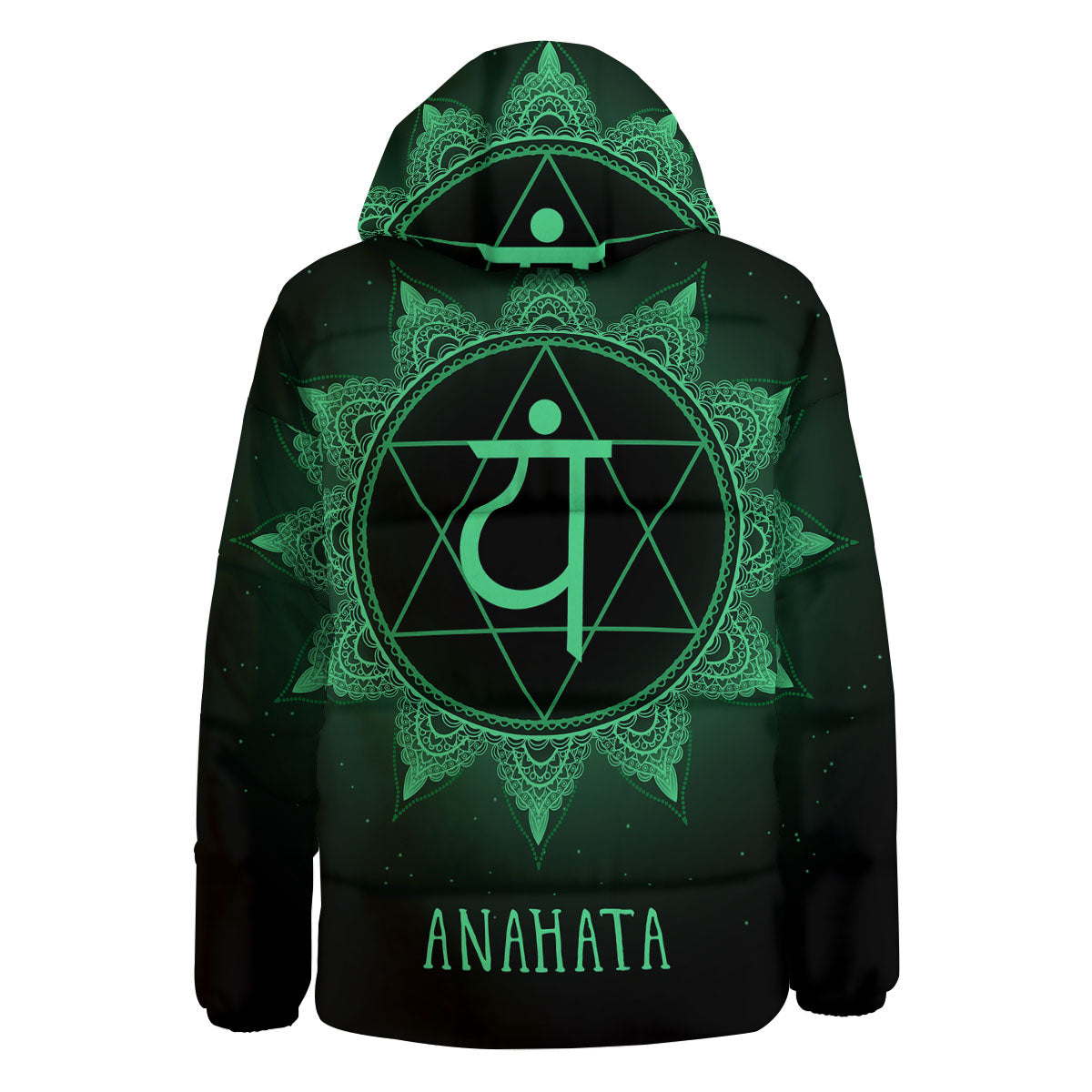 Mandala Anahata Chakra Print Down Jacket-grizzshop