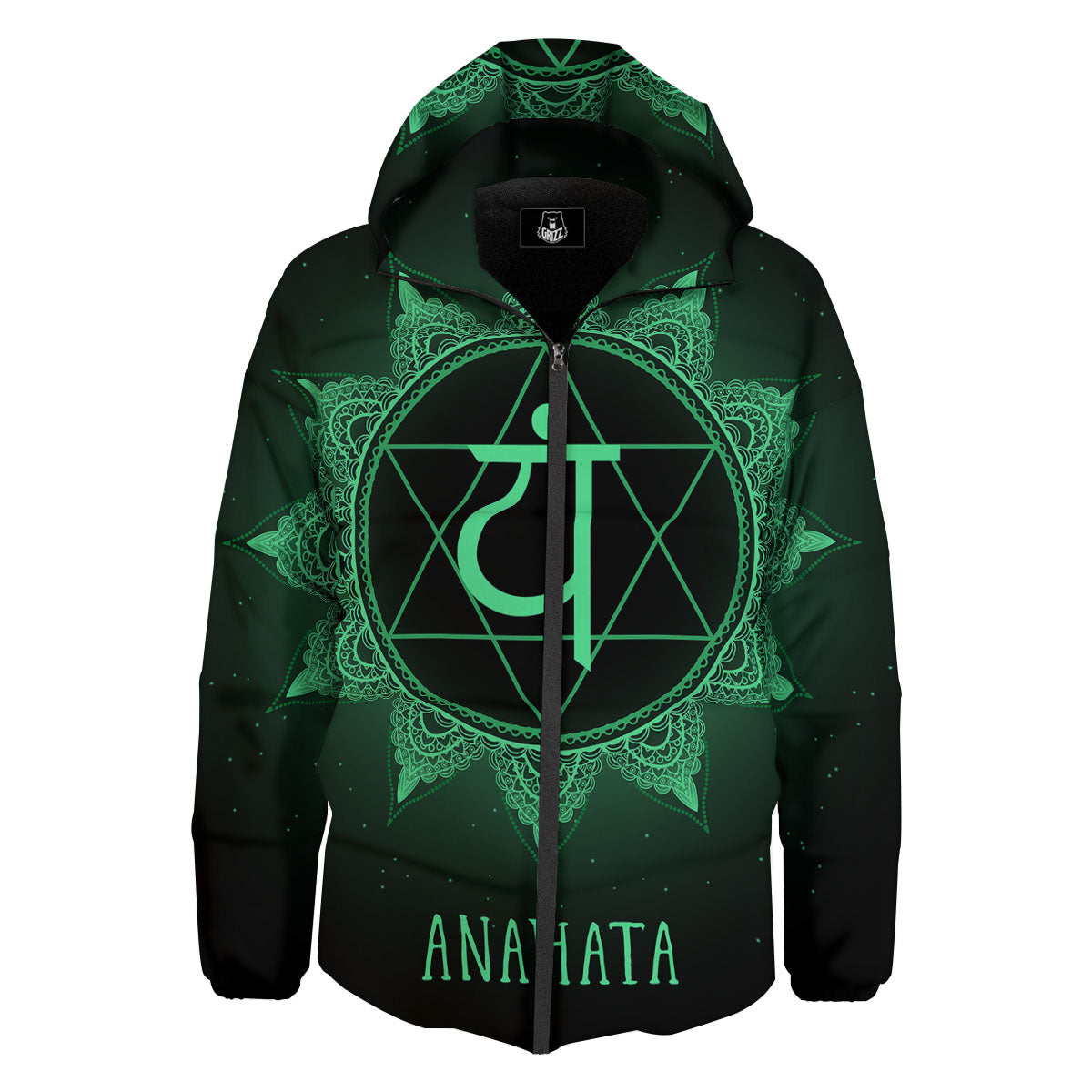 Mandala Anahata Chakra Print Down Jacket-grizzshop