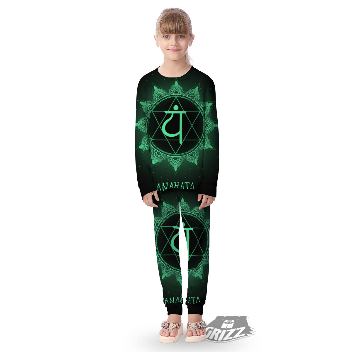 Mandala Anahata Chakra Print Kid's Pajamas-grizzshop