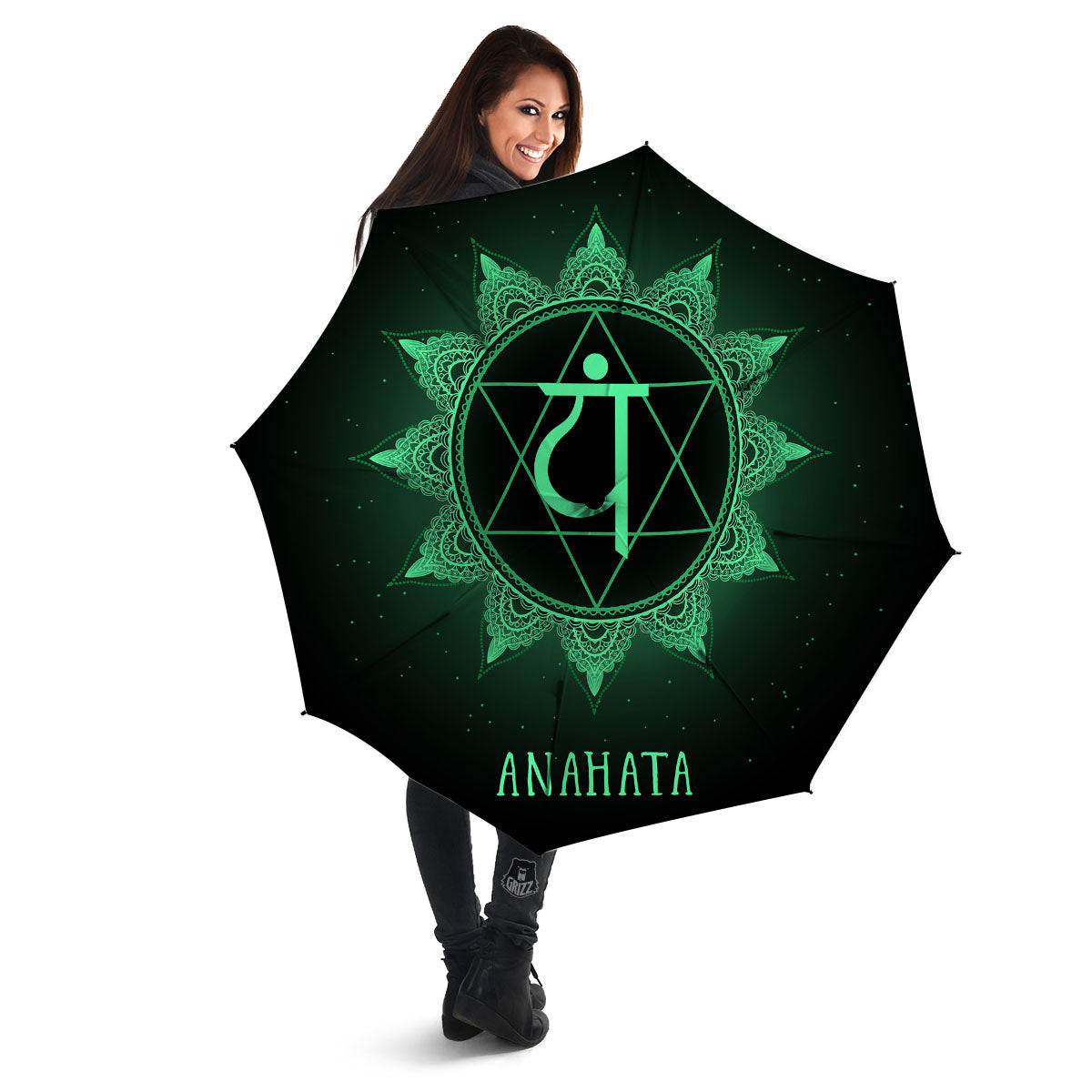 Mandala Anahata Chakra Print Umbrella-grizzshop