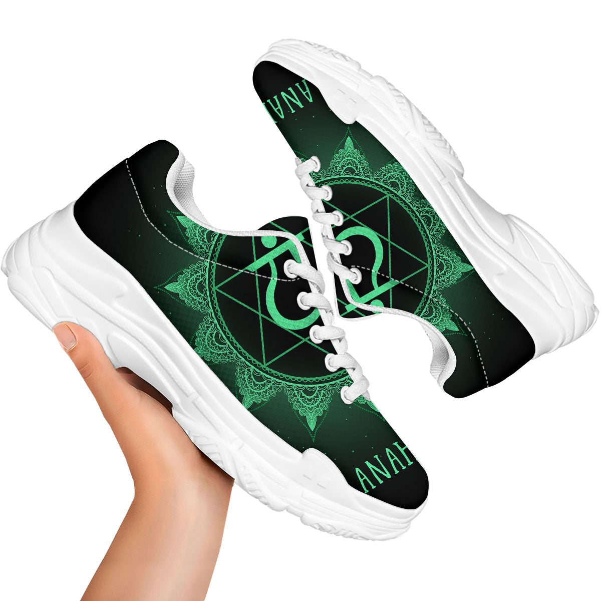 Mandala Anahata Chakra Print White Chunky Shoes-grizzshop