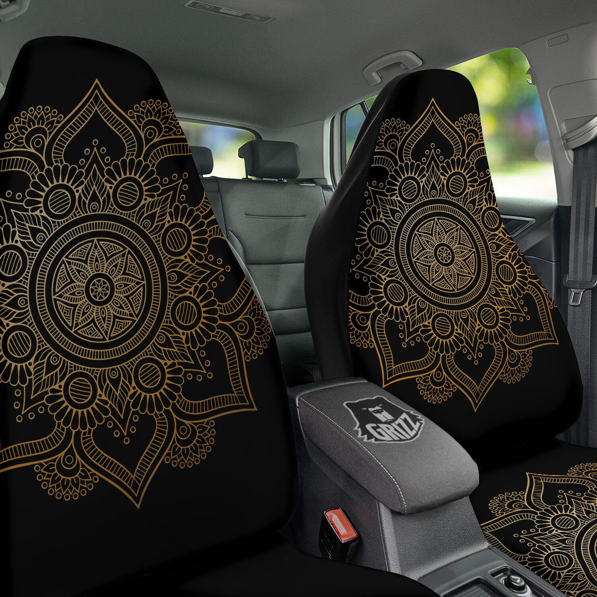 Mandala Black And Gold Print Car Seat Covers-grizzshop