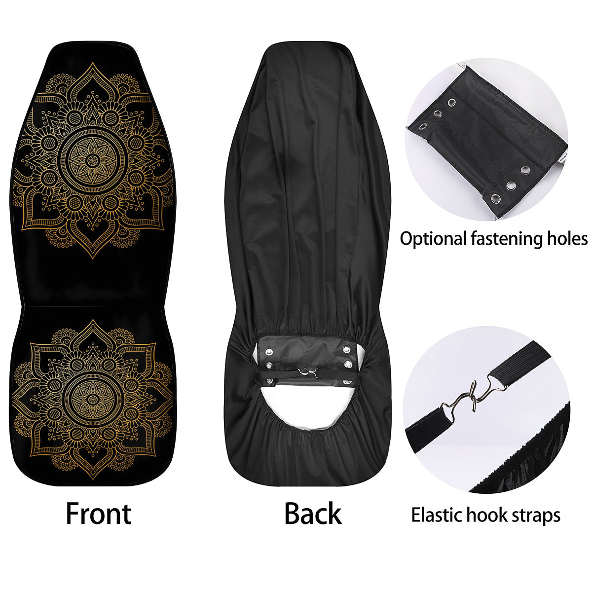 Mandala Black And Gold Print Car Seat Covers-grizzshop